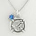 Round Om or Aum Pendant in Sterling Silver with Blue Swarovski Crystal Bead on a 16" Rhodium and Sterling Box Chain, #8519