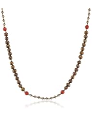 Brown Freshwater Cultured Pearl and Swarovski Elements with Carnelian Accents Gold over Silver Necklace, 36"