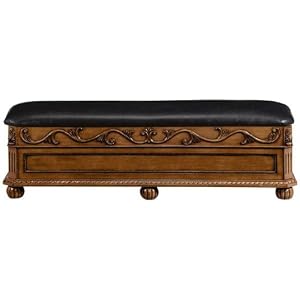 Heirloom Chelsea 60w Bench With Black Leather Seat, BLACK LEATHER, ANTIQUE OAK