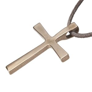 Large Cross Peace Bronze Pendant Necklace on Adjustable Natural Fiber Cord