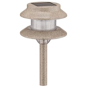 Malibu Solar White LED Tier Metal Walk Light 4-Pack, Sand Finish with Clear Faceted Globe, #LZ407S4
