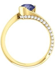 10K Yellow Gold 6.00mm Round Cut Iolite and Diamond Ring -- LIFETIME WARRANTY