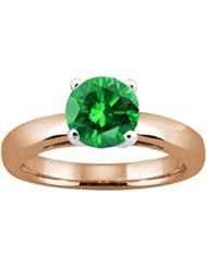 1.10 Ct Round Green SI1/SI2 Diamond 14K Rose Gold Solitaire Ring