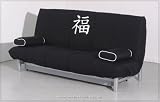 Bettsofa HipHop - das coole Schlafsofa f&uuml;r jung und alt. Mit FEDERKERNMATRATZE. Schwarz mit Gl&uuml;ckszeichen.