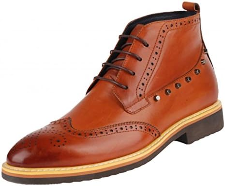 FARYM Men's Footwear Genuine Leather Lace Up Wingtip Studded Dress Boot Brown 44 EU
