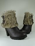 New Women's Brown/Tan Faux Fur Cuff Ankle High Heel Boots #F52