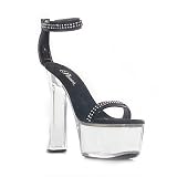Women's 6 1/2 Block Heel Sandal With Attached Ankle Cuff And Rhinestone Detail