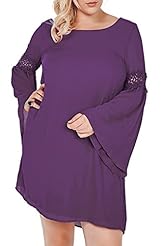 Plus Size Babydoll Fall Bell Sleeves Long Sleeves Sheer Chiffon/Polyester  Dress