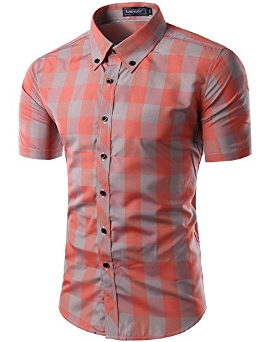 Aishang Men's Basis Short-Sleeve Plaid Button-Down Shirt Dress Shirt