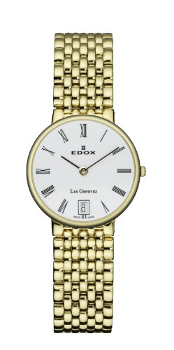 Edox Women's 26016 37J BR Les Genevez Gold PVD White Dial Date Watch