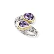925 Silver & Amethyst 2-Stone Wrap Ring with 14k Gold Accents- Sizes 6-8
