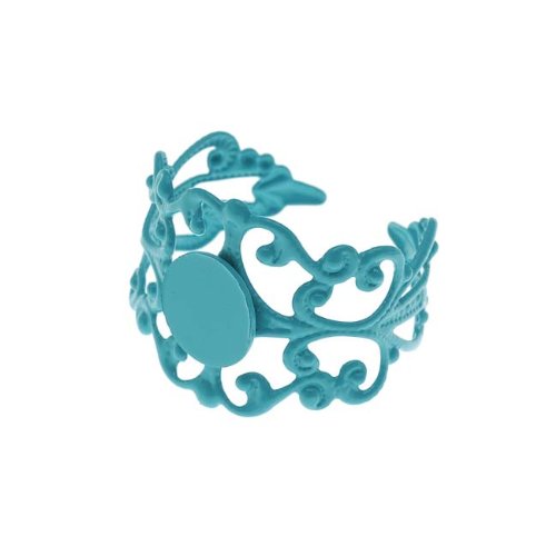 Turquoise Color Coated Brass Glue On Adjustable Ring (1)