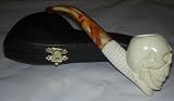 Meerschaum Pipe - Skull with Swirls on Curved Stem Logo Rare Hand Carved Smoking Pipe!