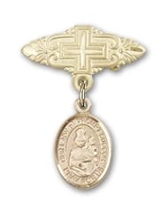 14K Gold Baby Badge with Our Lady of Prompt Succor Charm and Badge Pin with Cross