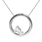 Sterling Silver Open Circle with Center Butterfly Pendant on 16+2in Box Chain Necklace