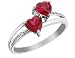 Created Ruby Double Heart Ring with Diamonds 1.05 Carat (ctw) in 10K White Gold