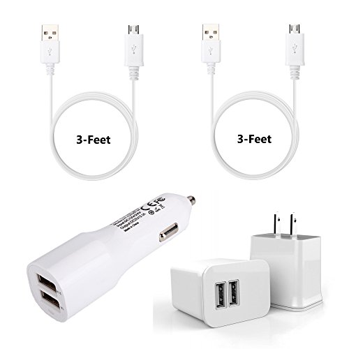 Samsung Galaxy S6 Charger, iRAGÂ® Essential Home & Car Charger 4-in-1 Travel Kits includes [24-Month Warranty] 3ft Micro USB 2.0 Data Sync Charging Cable, 2-Ports 10W USB Home Charger with SMART-IC Technology, 2-Ports 15W USB Car Charger with SMART-I
