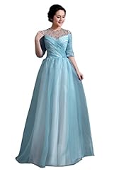 A-line Crystals Pleated Sequined Crystal Elbow Length Sleeves Evening Dress 