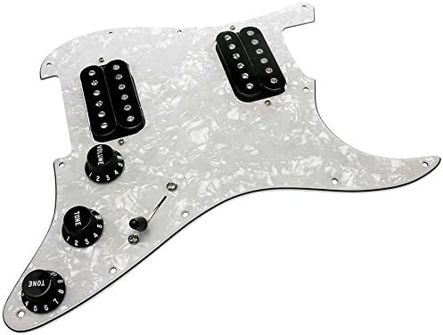 HDCustom Guitar Supply loaded HH pickguard for Stratocaster with EVH Wolfgang humbuckers, White Pearl/Black