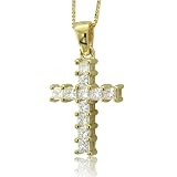 41EzjVHRToL. SL160  18k Yellow Gold Princess Cut Diamond Cross Pendant Necklace