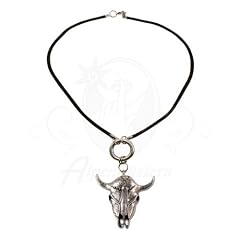 Alpenfl�stern Herren-Lederband-Halskette mit Stierkopfanh�nger (altsilber-farben) - trendiger Trachtenschmuck, M�nnerschmuck und Herrenhalskette f�rs Oktoberfest zur Lederhose