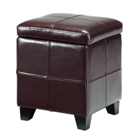 19 Square Leather Newman Storage Ottoman, 19 SQUARE, BURGUNDY