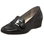 AK Anne Klein Women's Lydia Casual Wedge Loafer,Black Leather,9.5 M US
