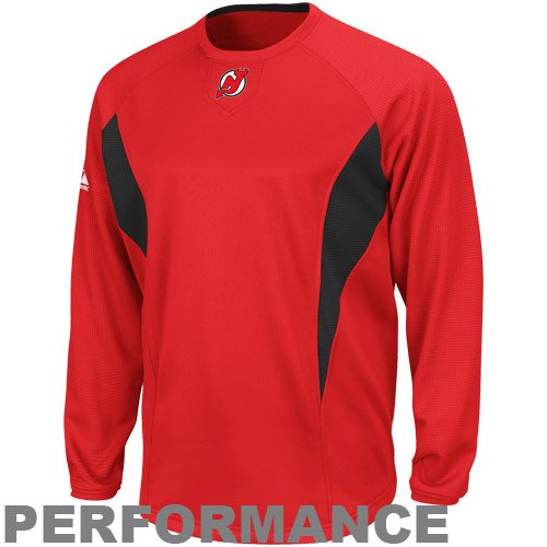 NHL Men's New Jersey Devils Therma Base Long Sleeve Crew ECE Pullover, Pro Scarlet/Pro Black, Large