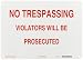 Brady 22233 14" Width x 10" Height B-401 Plastic, Red on White Admittance Sign, Legend "No Trespassing Violators Will Be Prosecuted"