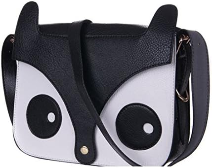 Cute Fox Owl Retro Shoulder Messenger Bag Pu Leather Crossbody Satchel Small Handbag (Black)