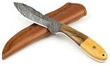 Custom Hand-made Lakota Buffalo Skinner Damascus Knife - Fixed Blade Hunting Knife