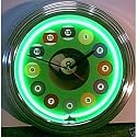 Billiards Chrome Finished Neon Clock (green) (15"H x 15"W x 3"D)