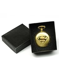 Topearl Superman Quartz Pocket Watch Golden Tone with Watch Box