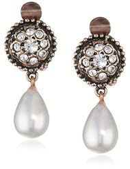 Azaara Vintage Button Majorca Pearl Drops Clip-On Earrings