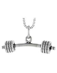 Sterling Silver Barbell Pendant, 1 inch tall
