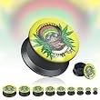 Black Acrylic Double Flat Flare Screw Fit Plug With 'Rastafari Blaze' Print - 5/8" - SOLD AS A PAIR