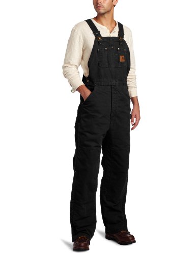 Carhartt Men's Quilt Lined Sandstone Bib Overalls,Black,38 x 32