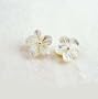 Mother of Pearl Carved Flower Sterling Post Earrings, White