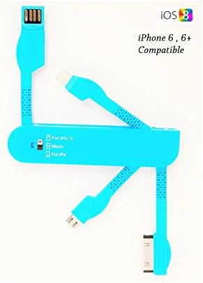 Mergenewtech 3 in 1 SWISS KNIFE HI-Speed Multi-tool Charger, iOS Lightning, Apple Devices, Samsung and Android COMPATIBLE,Portable Cable Set of Standard USB 2.0, Micro-USB, iOS Lightning 8-Pin and 30-Pin Cable, Compatible with iPhone 6, 6 Plus, 5, 5C, 5S, 4,4S, iPad Air, iPad Mini, iPod Touch, Samsung Mobiles Phones, Galaxy S4, Note 4, S5 Active, Moto G, Motorola, Nokia Phones, Sony Xperia, Digital Camera and Many More.