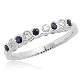 10k White or Yellow Gold Bezel-Set Round Sapphire and Diamond Stack Ring