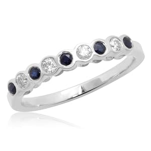 10k White Gold Bezel-Set Round Sapphire and Diamond Stack Ring