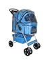 Classic Blue 4 Wheel Pet Stroller with Free Rain Cover