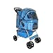 Classic Blue 4 Wheel Pet Stroller with Free Rain Cover