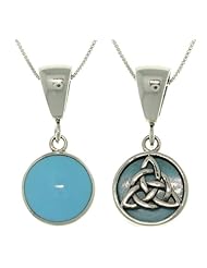 Sterling Silver Celtic Knot Reversible Turquoise Pendant with 18 Inch Box Chain Necklace