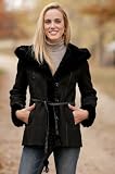 Womens Dahlia Shearling Sheepskin Coat with Beaver Fur Trim