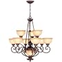 Lite Source C7939 Maxine - Ten Light Chandelier, Ant. Bronze Finish L.AmbGlass