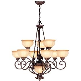 Lite Source C7939 Maxine - Ten Light Chandelier, Ant. Bronze Finish L.AmbGlass