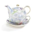 Duo Teapot And Teacup For One With Beautiful Iris, Lily and Lilac Medley For Fine Dining, Teas And Kitchen Decor