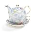 Duo Teapot For One With Beautiful Iris, Lily and Lilac Medley For Fine Dining, Teas And Kitchen Decor