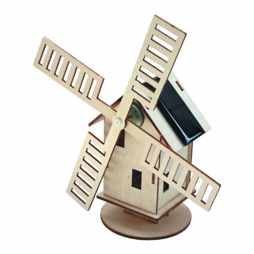 Solar powered wooden windmill kit to assemble